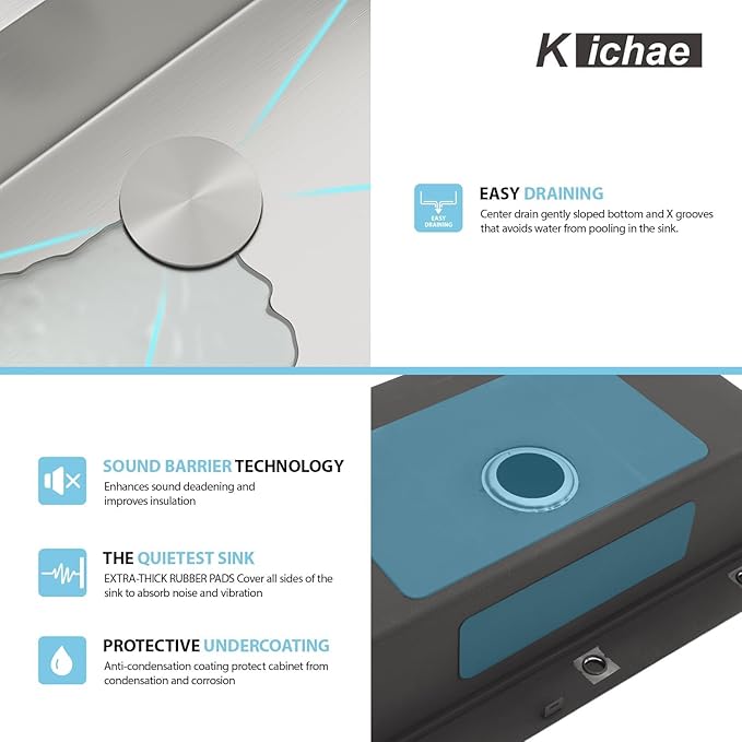 Kichae 33 Inch Drop in Kitchen Sink - 33x19 Drop Sink 16 Gauge Stainless Steel Sink Ledge