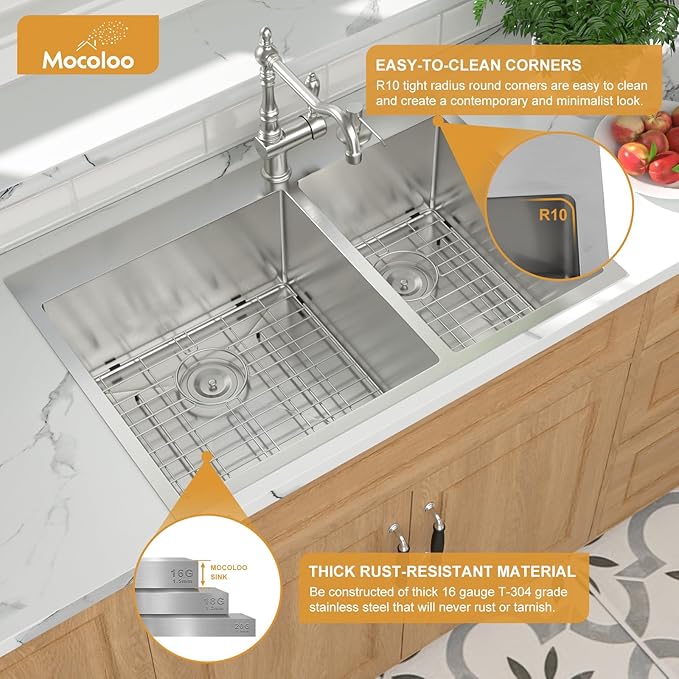 Mocoloo 33 Drop In Kitchen Sink Double Bowl 33