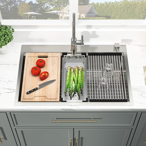 Kichae 33 Inch Drop in Kitchen Sink - 33x19 Drop Sink 16 Gauge Stainless Steel Sink Ledge