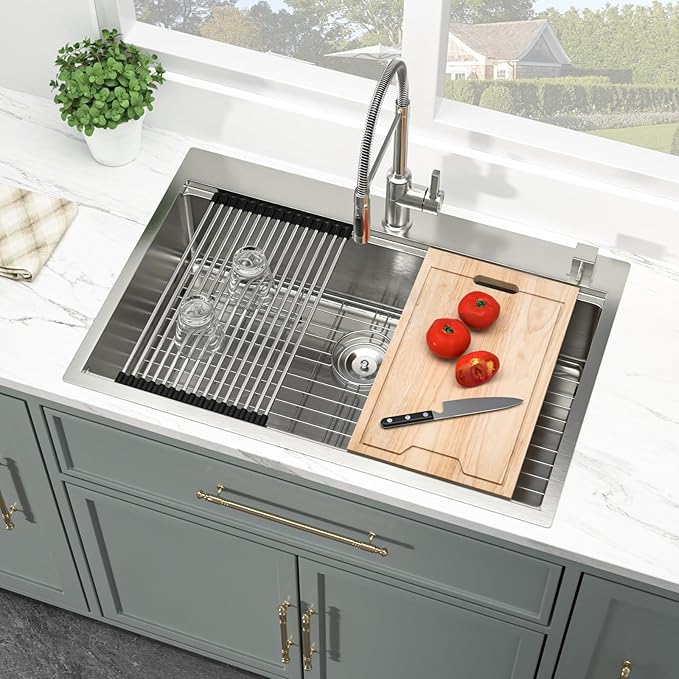 Kichae 33 Inch Drop in Kitchen Sink - 33x19 Drop Sink 16 Gauge Stainless Steel Sink Ledge