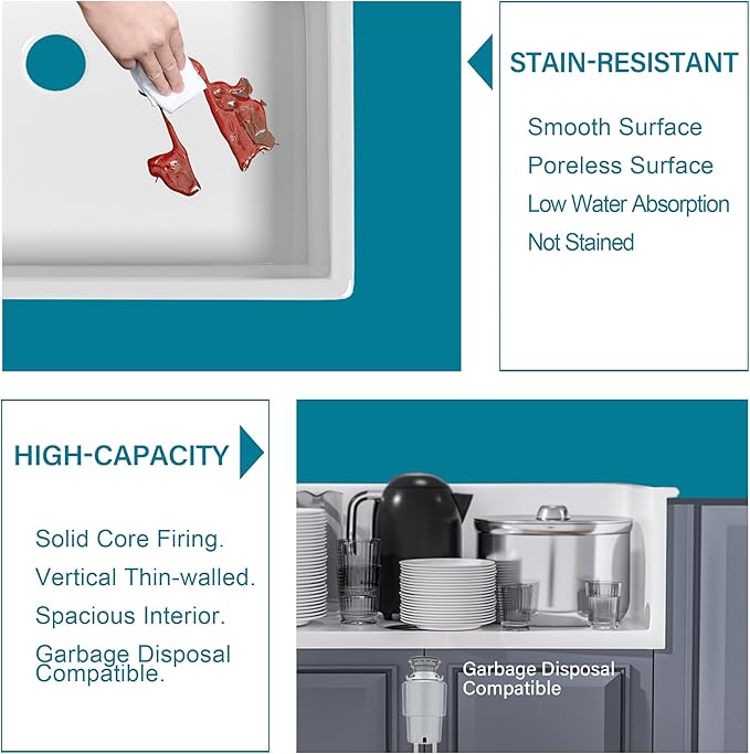 33x22 Drop In Kitchen Sink White 1 Hole, 33 Inch Topmount Fireclay Sink Drop In Single Bowl