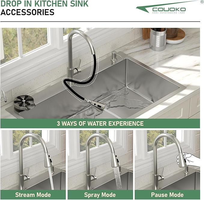 33x22 Drop In Kitchen Sink with Faucet Combo16 Gauge Stainless Steel Single Bowl Kitchen Sink