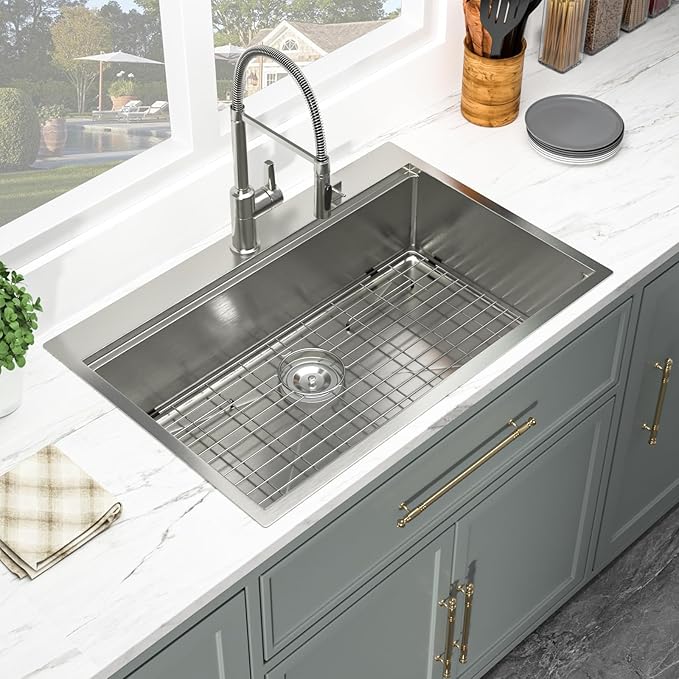 Kichae 33 Inch Drop in Kitchen Sink - 33x19 Drop Sink 16 Gauge Stainless Steel Sink Ledge